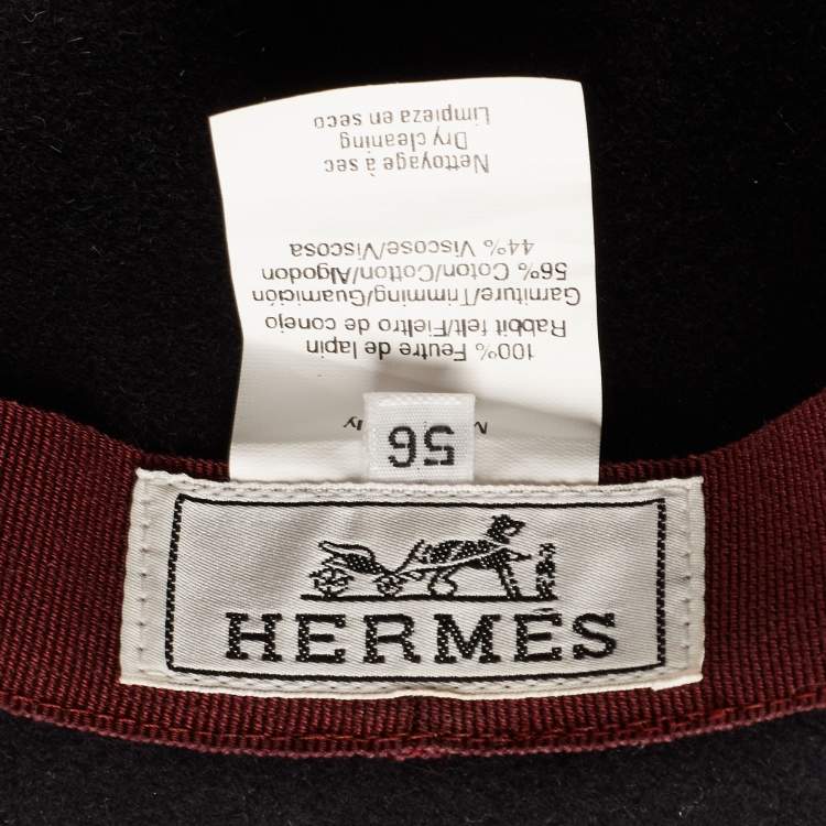 Pre Owned Hermes Black Contrast Trim Rabbit Felt Hat Size 56