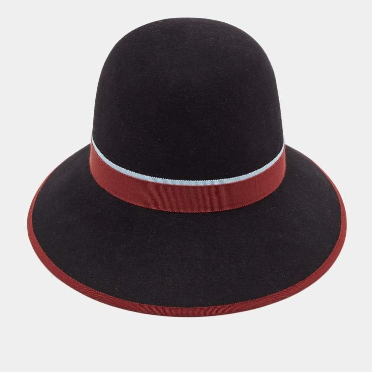 Pre Owned Hermes Black Contrast Trim Rabbit Felt Hat Size 56