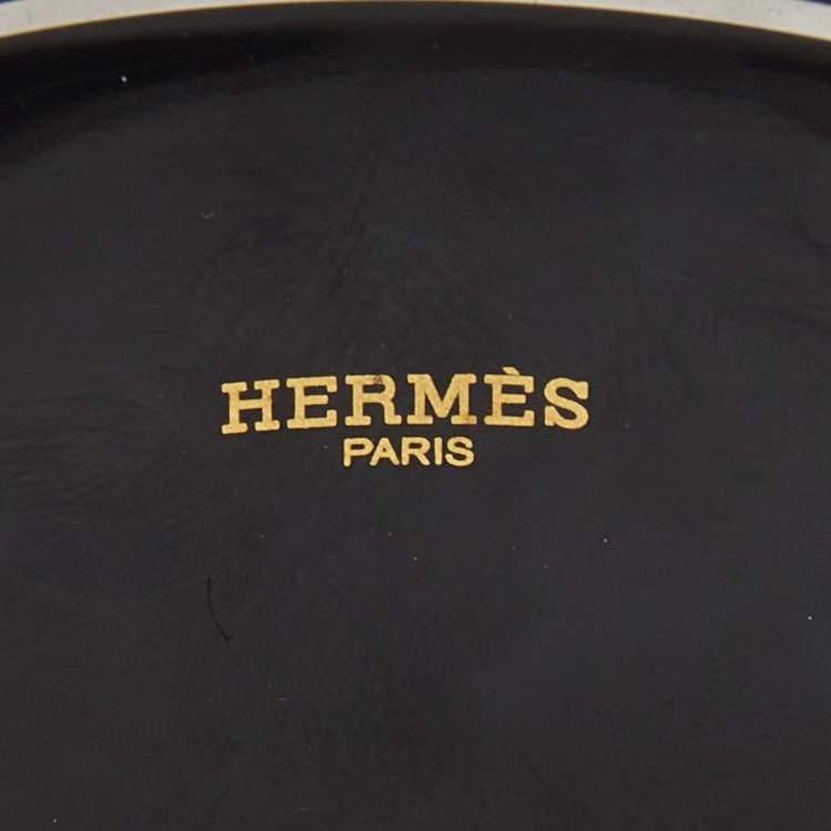 Pre Owned Hermes Monochrome Enamel Printed Palladium Plated Bracelet