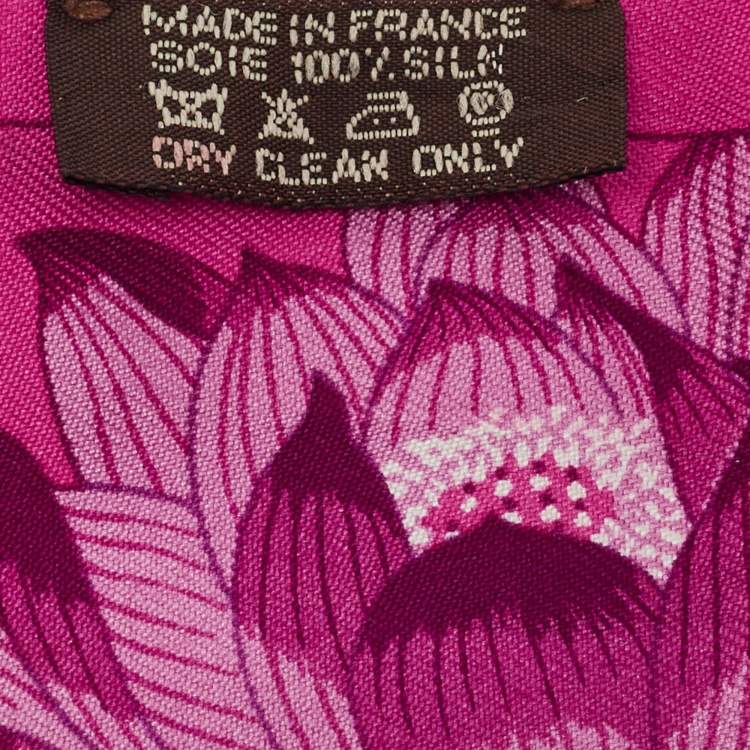 Pre Owned Hermes Pink Floral Printed Silk Twilly