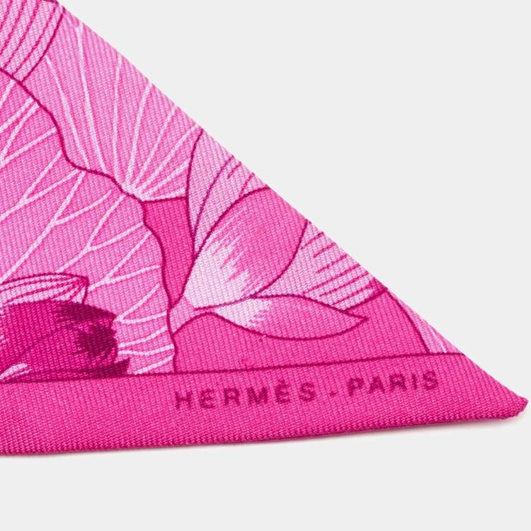 Pre Owned Hermes Pink Floral Printed Silk Twilly