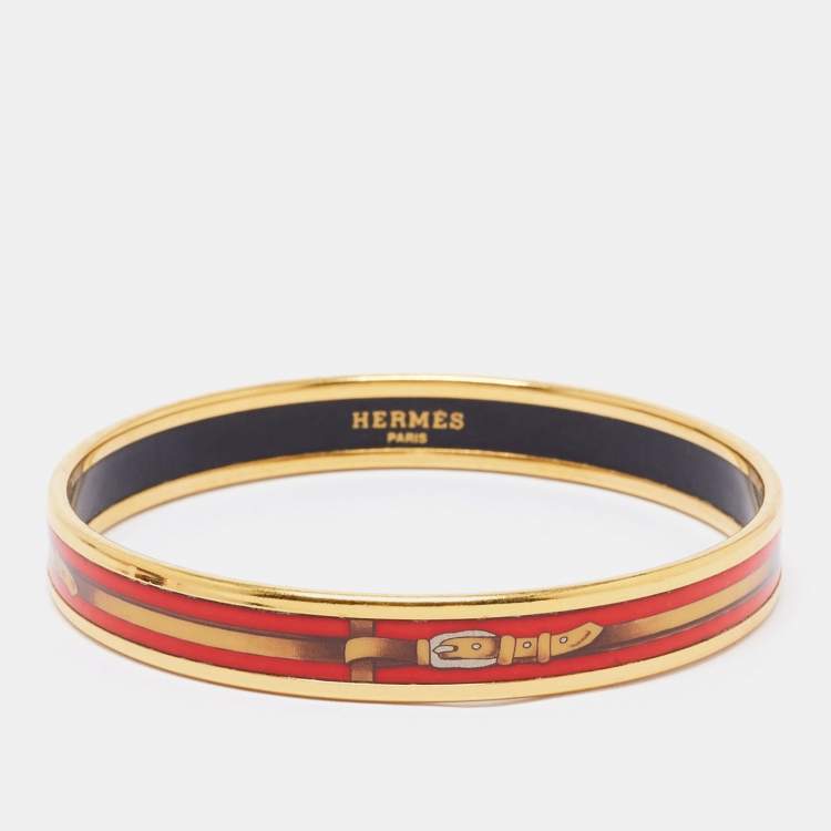 Pre Owned Hermes  Enamel Printed Gold Plated Narrow Bracelet