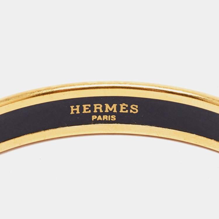 Pre Owned Hermes  Enamel Printed Gold Plated Narrow Bracelet