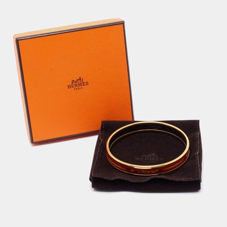 Pre Owned Hermes  Enamel Printed Gold Plated Narrow Bracelet