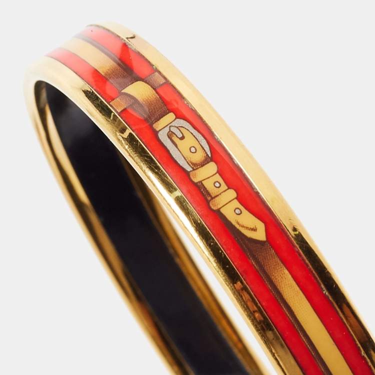 Pre Owned Hermes  Enamel Printed Gold Plated Narrow Bracelet