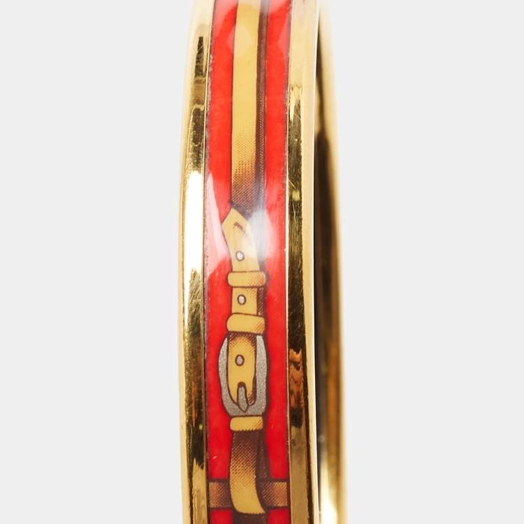 Pre Owned Hermes  Enamel Printed Gold Plated Narrow Bracelet