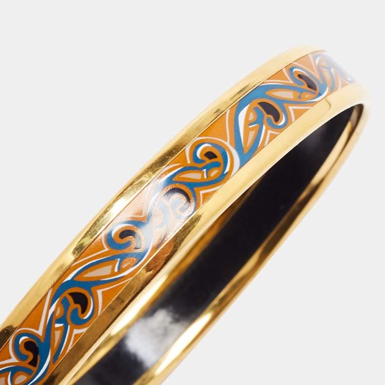 Pre Owned Hermes Printed Enamel Gold Plated Narrow Bracelet