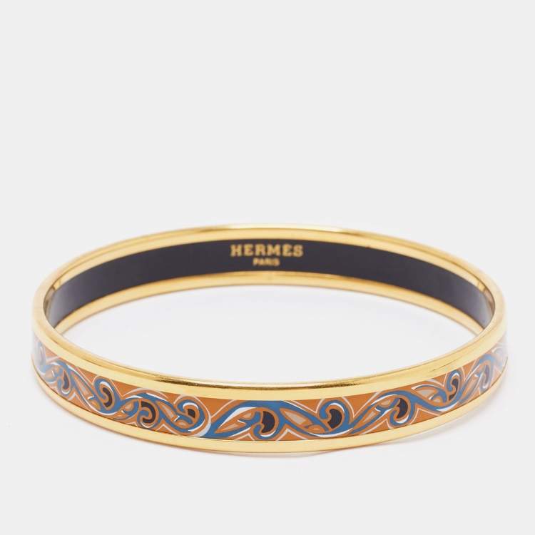 Pre Owned Hermes Printed Enamel Gold Plated Narrow Bracelet
