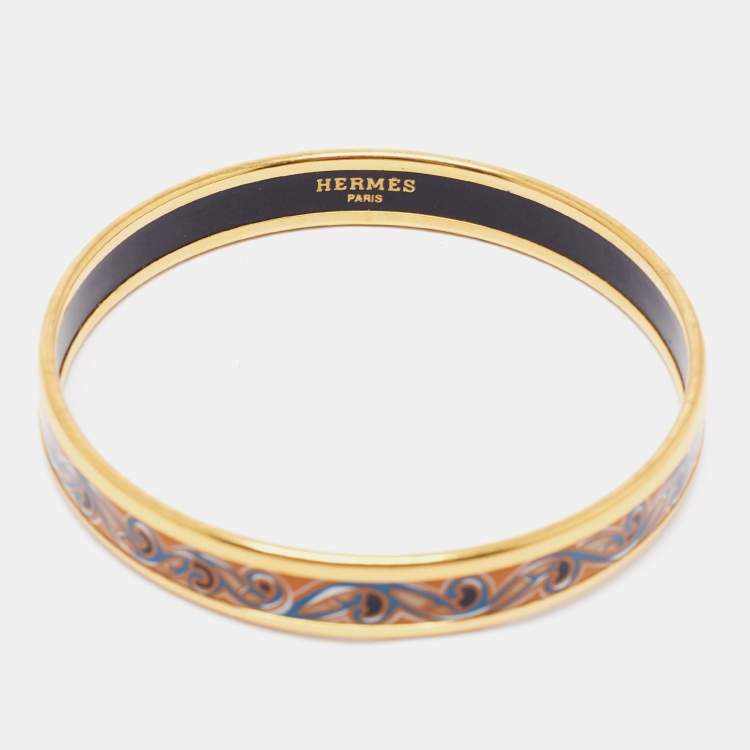Pre Owned Hermes Printed Enamel Gold Plated Narrow Bracelet