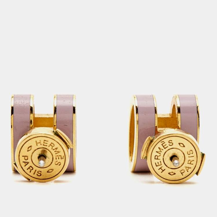 مملوكة مسبقًا Hermes Pop H Enamel Gold Plated Stud Earrings