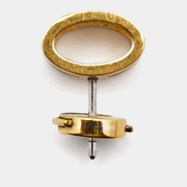 Pre Owned Hermes Pop H Orange Enamel Gold Plated Earrings