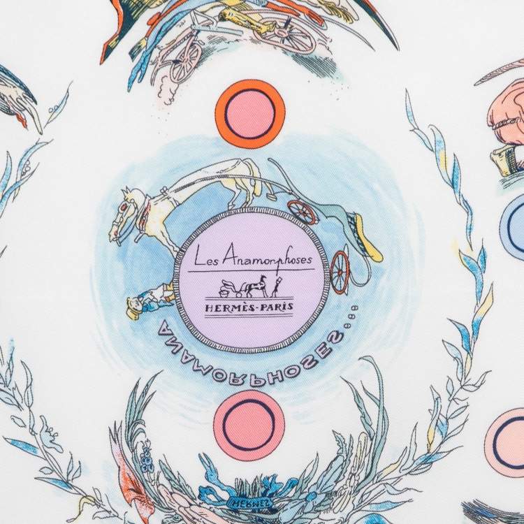 Pre Owned Hermes Vermillon/White Les Anamorphoses Silk Scarf