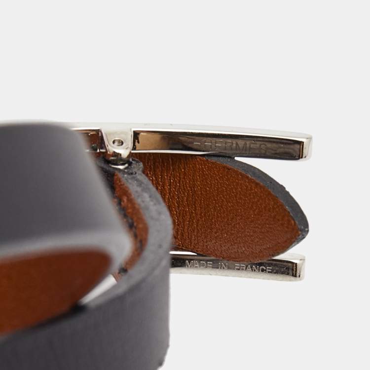 Pre Owned Hermes Behapi Leather Palladium Plated Bracelet