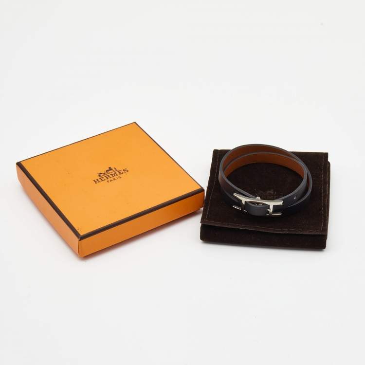 Pre Owned Hermes Behapi Leather Palladium Plated Bracelet