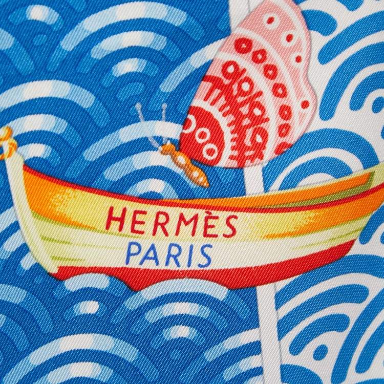 Pre Owned Hermes Blue/Green Bateau Fleuri Silk Scarf