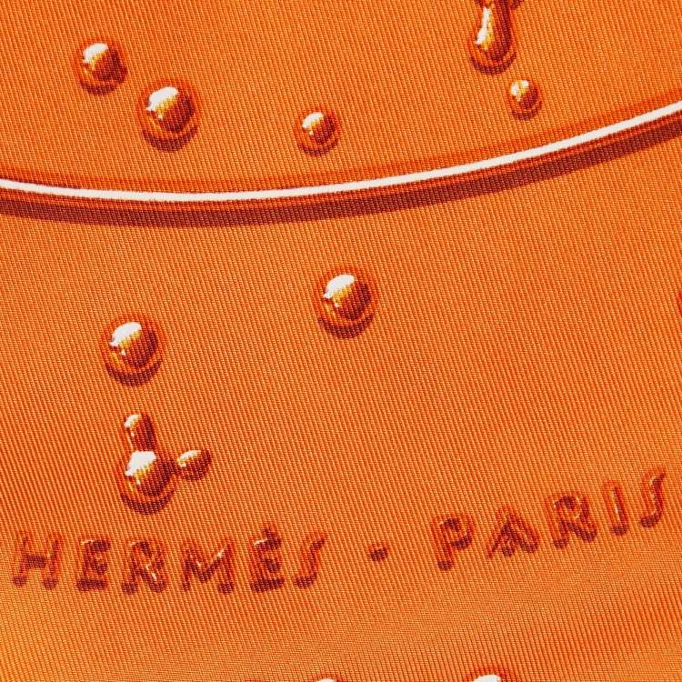Pre Owned Hermes Orange Vif Argent Silk Pocket Square