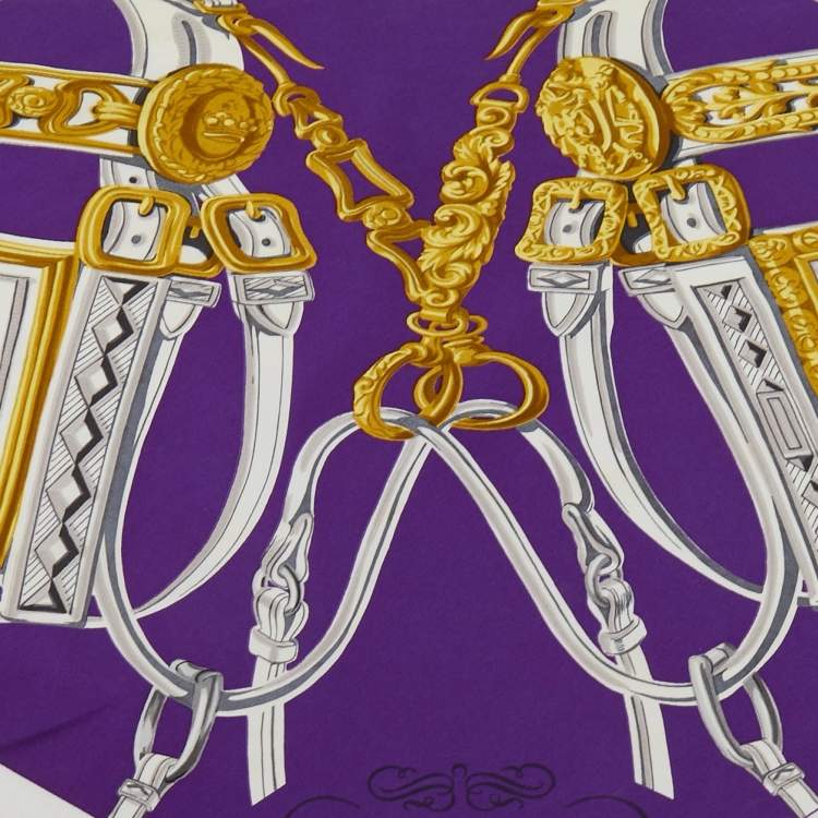 Pre Owned Hermes Purple/White Brides d Gala Silk Triangle Scarf