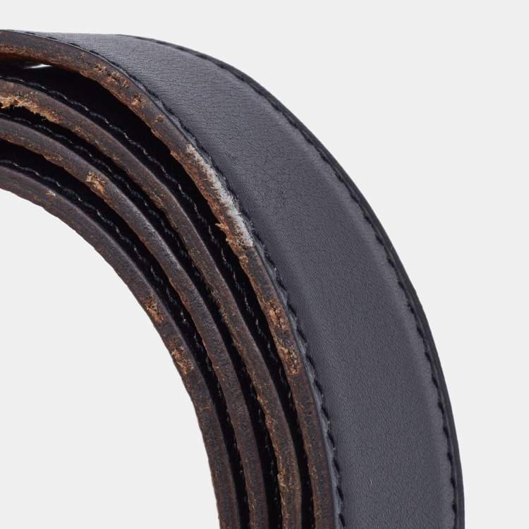 Pre Owned Hermes Black/Gold Box/Togo Leather H Buckle Reversible Belt 95CM