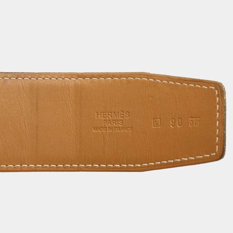Pre Owned Hermes Black/Gold Box Calf and Swift Leather H Buckle Reversible Belt 90CM