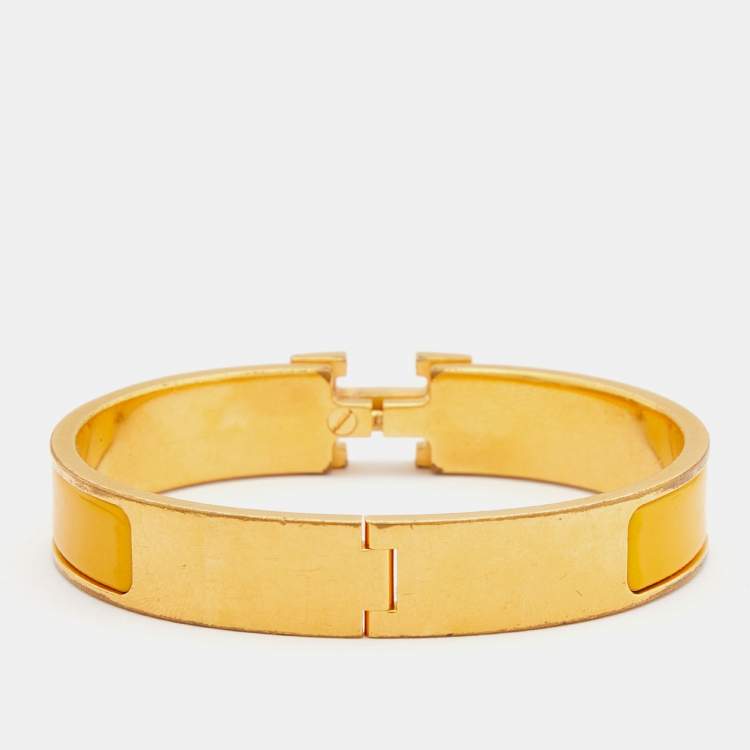 Hermes Clic H Bracelet Creme Enamel with Rose Gold Size Small | Mightychic