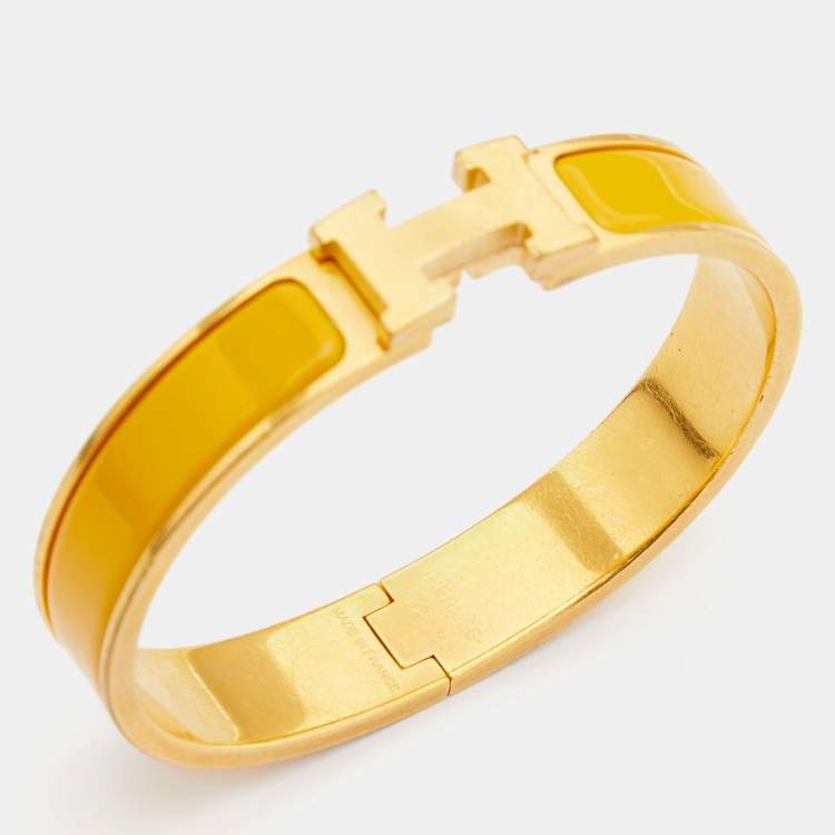 مملوكة مسبقًا Hermes Clic Clac H Enamel Gold Plated Bracelet