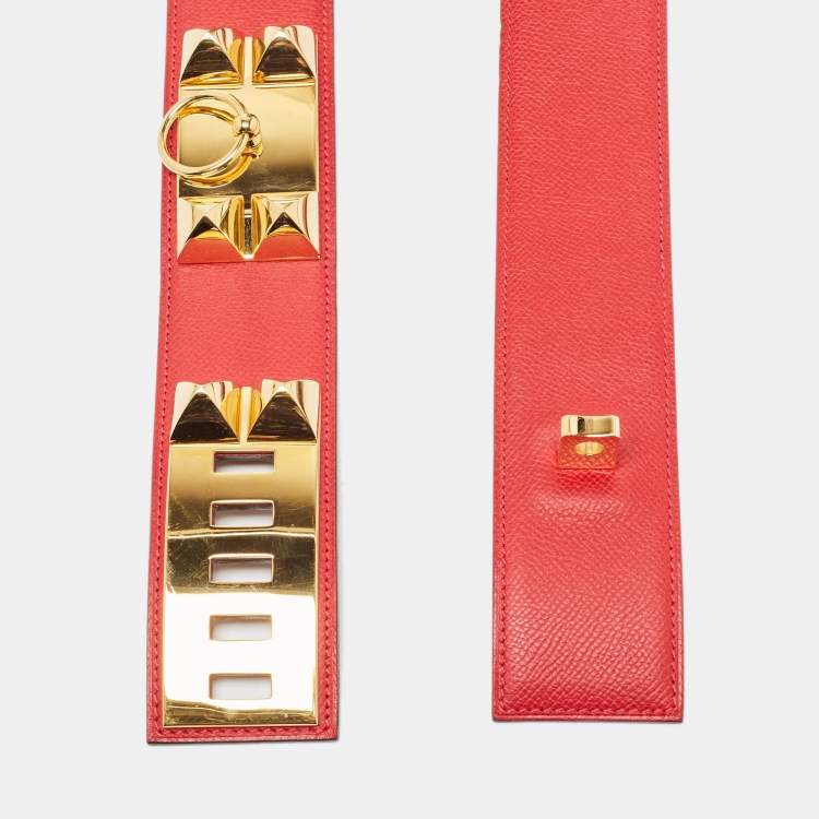 Pre Owned Hermes Rouge Casaque Epsom Leather Collier De Chien Belt 90CM