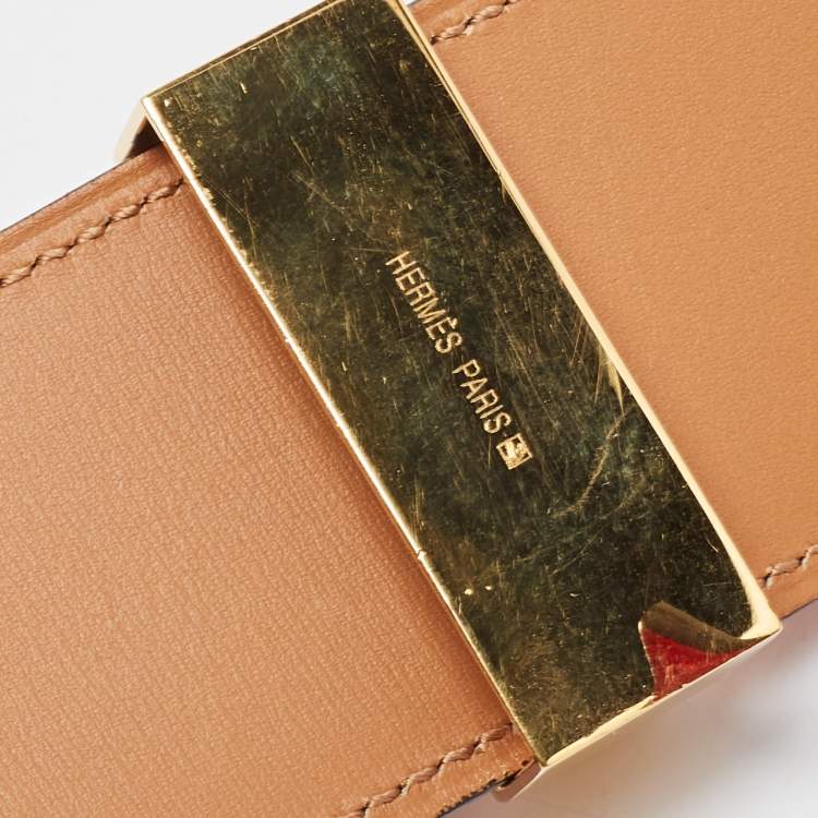 Pre Owned Hermes Rouge Casaque Epsom Leather Collier De Chien Belt 90CM