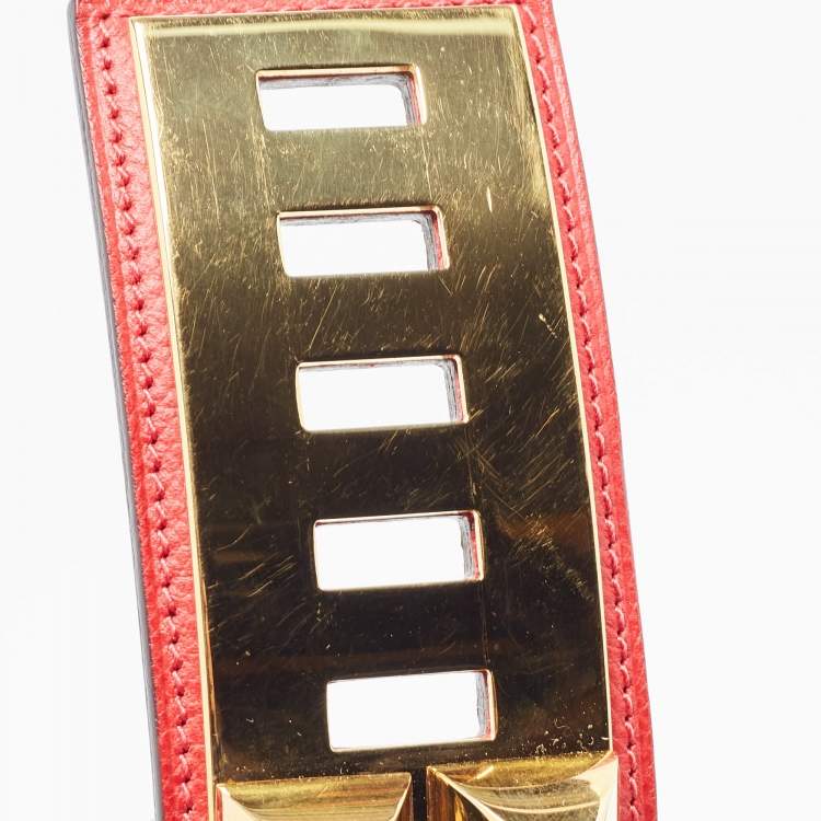 Pre Owned Hermes Rouge Casaque Epsom Leather Collier De Chien Belt 90CM