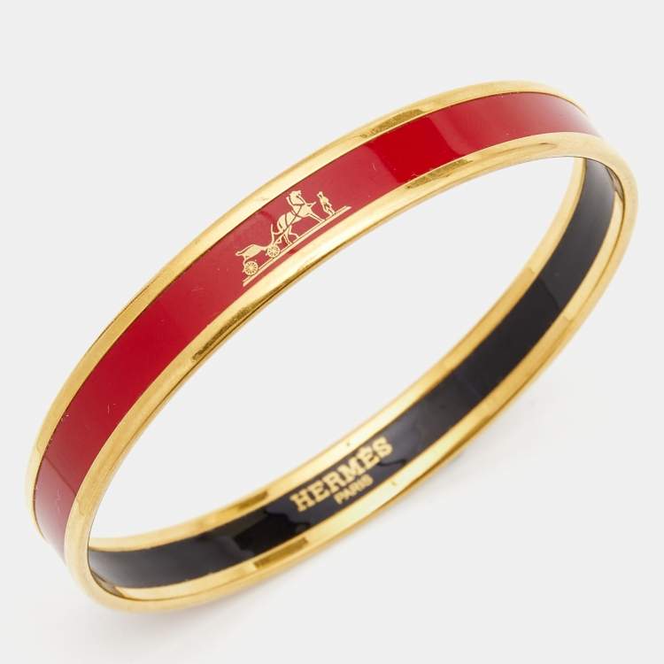 Pre Owned Hermes Caleche Enamel Gold Plated Bangle Bracelet