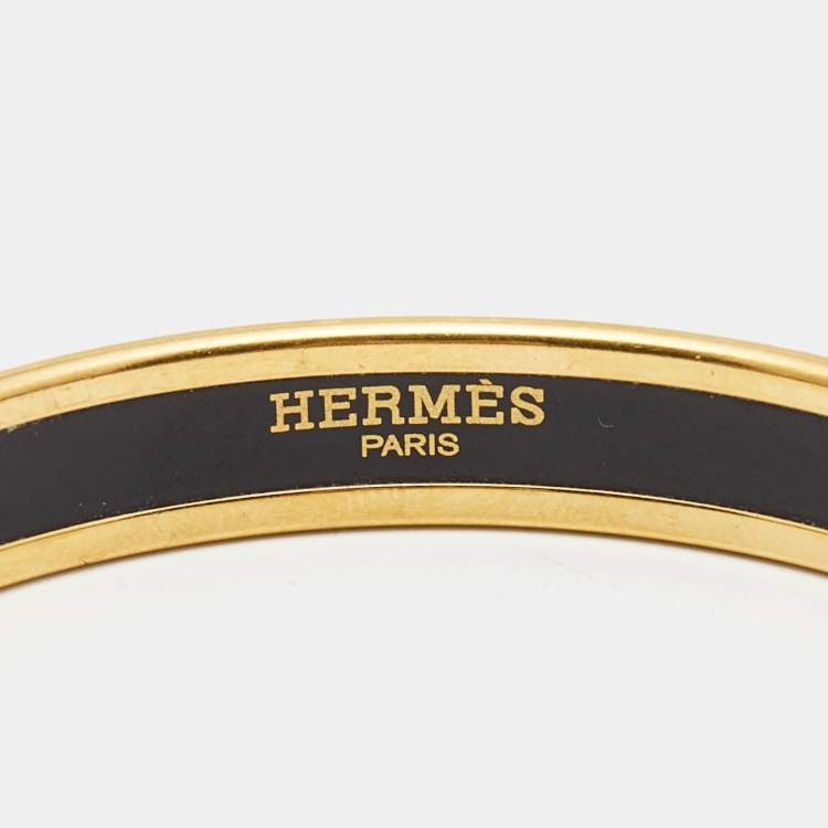 Pre Owned Hermes Quadrige Enamel Gold Plated Narrow Bangle Bracelet