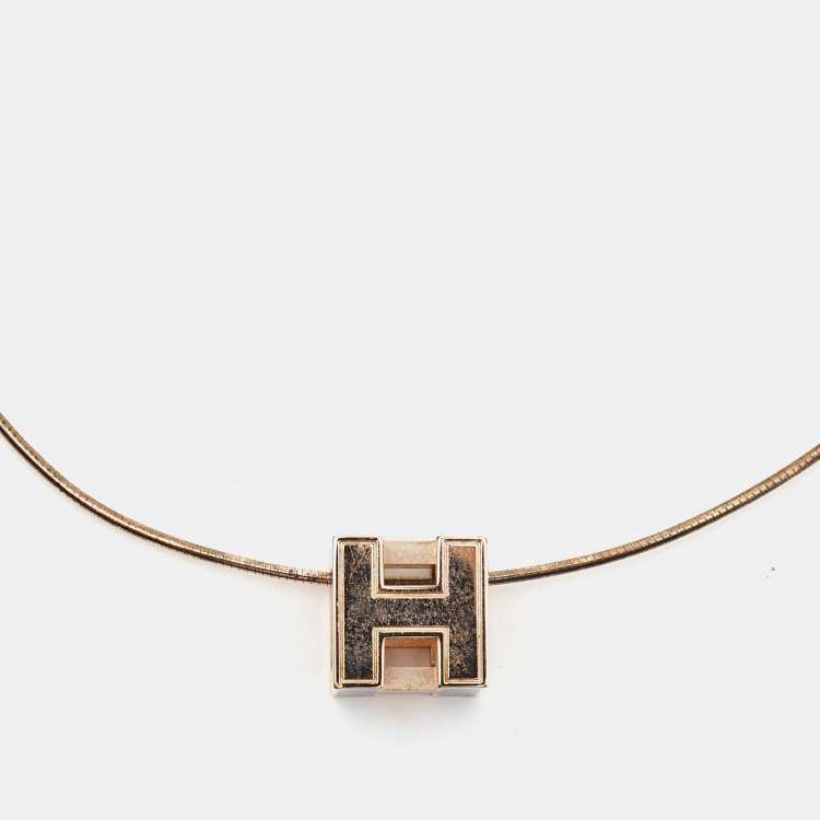 Pre Owned Hermes Cage d'H Gold Plated Silver Pendant Necklace