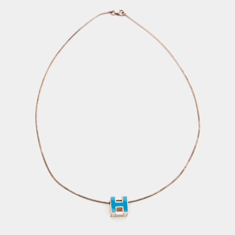 Pre Owned Hermes Cage d'H Gold Plated Silver Pendant Necklace