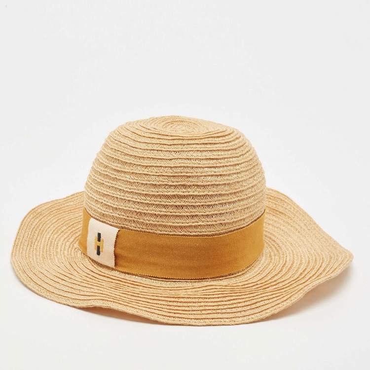 Pre Owned Hermès Beige Hemp Summer Hat Size 56
