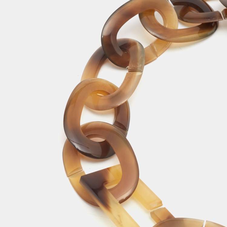 Pre Owned Hermes Brown Horn and Red Leather Collar Necklace 