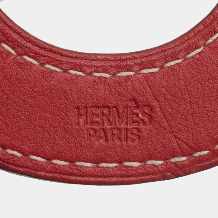 Pre Owned Hermes Brown Horn and Red Leather Collar Necklace 