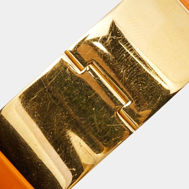 Pre Owned Hermes Clic Clac H Enamel Gold Plated Wide Bracelet
