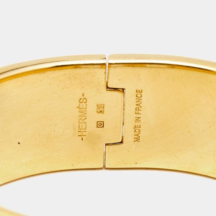 Pre Owned Hermes Clic Clac H Enamel Gold Plated Wide Bracelet