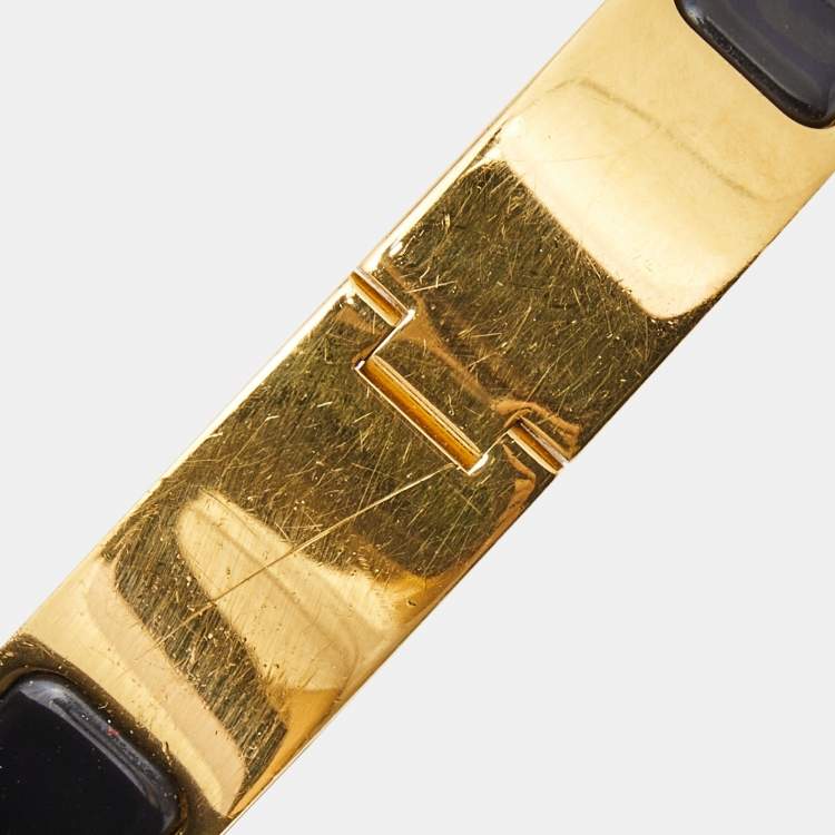 Pre Owned Hermes Clic H Enamel Gold Plated Bracelet