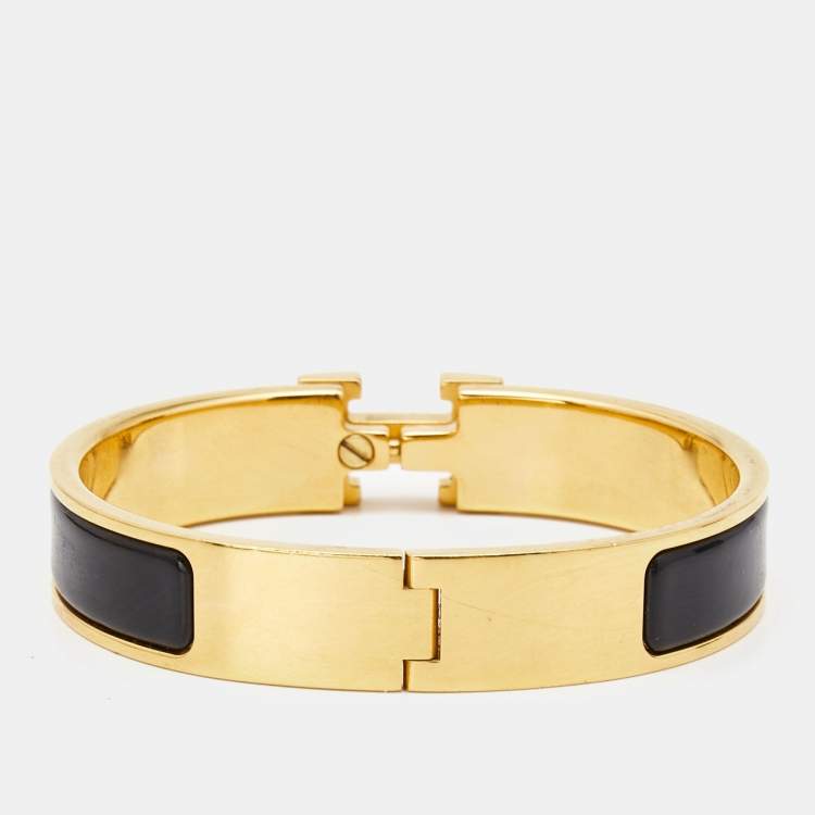 Pre Owned Hermes Clic H Enamel Gold Plated Bracelet