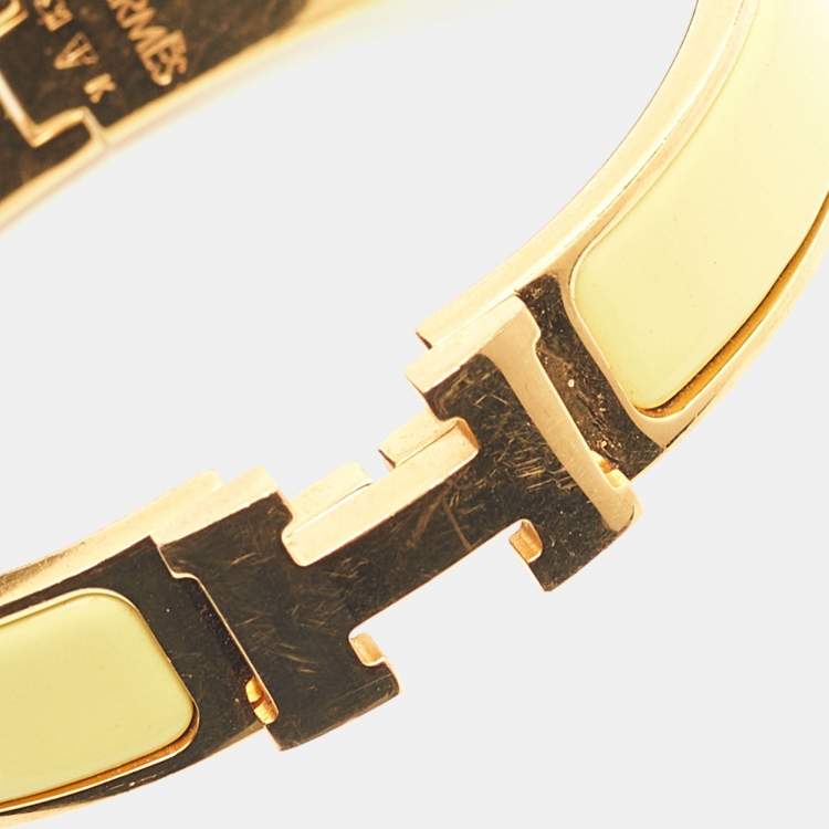 Pre Owned Hermes Clic Clac H Yellow Enamel Gold Plated Bracelet