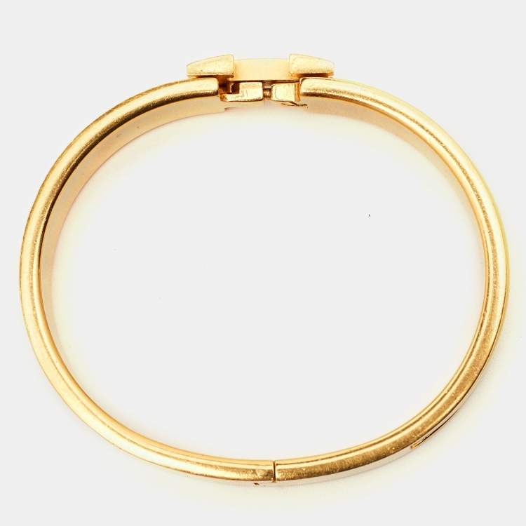 Pre Owned Hermes Clic Clac H Yellow Enamel Gold Plated Bracelet