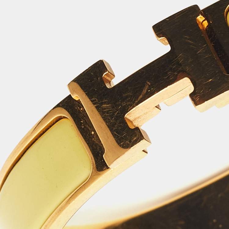 Pre Owned Hermes Clic Clac H Yellow Enamel Gold Plated Bracelet