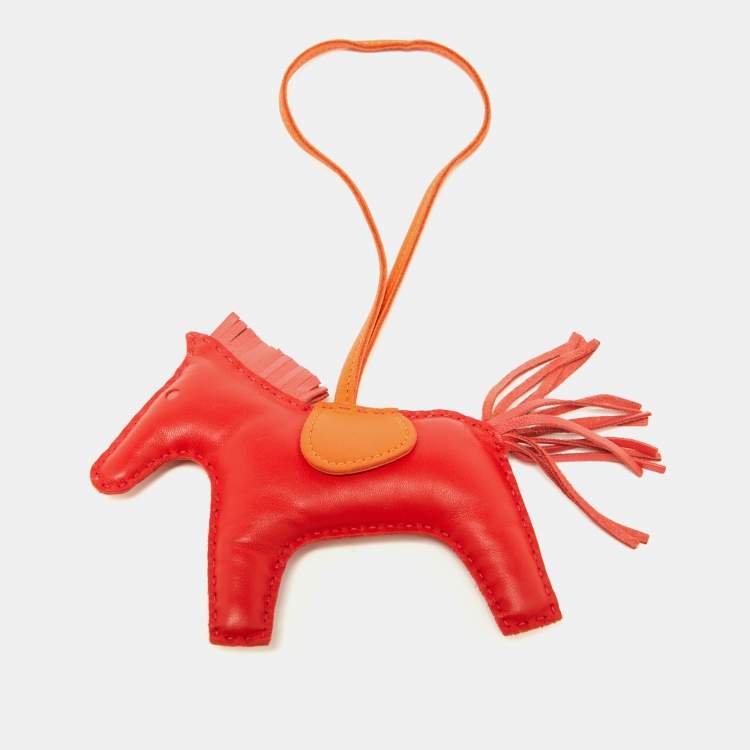 Pre Owned Hermes Red & Orange Leather Rodeo Fringed Bag Charm