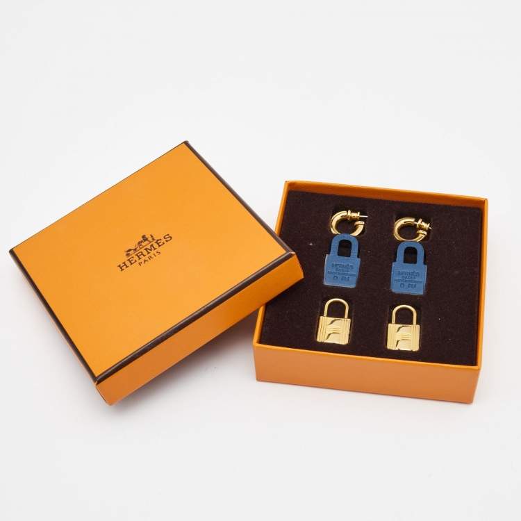 Pre Owned Hermes O'Kelly Leather Gold Plated Earrings