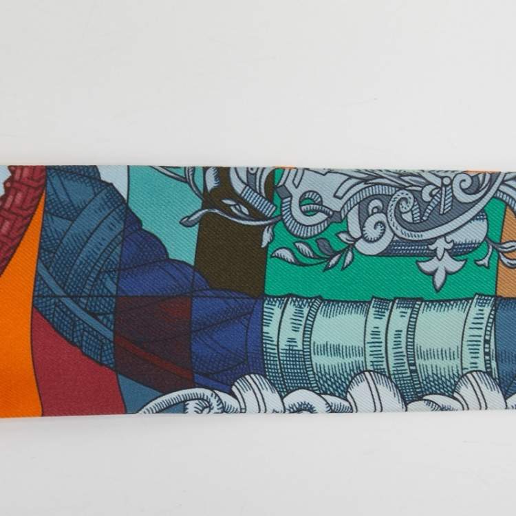 Pre Owned Hermes Blue/Orange Cavalleria d'Etriers Silk Twilly