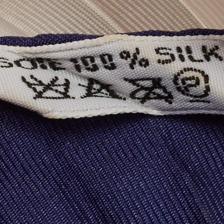 Pre Owned Hermes Navy Blue/Orange Sextants Silk Pleated Shawl