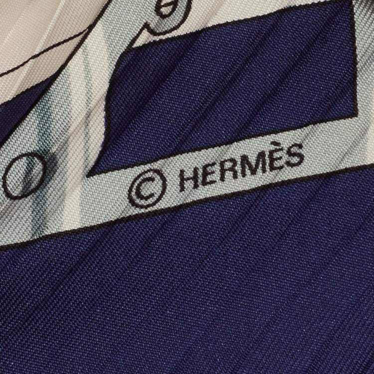 Pre Owned Hermes Navy Blue/Orange Sextants Silk Pleated Shawl