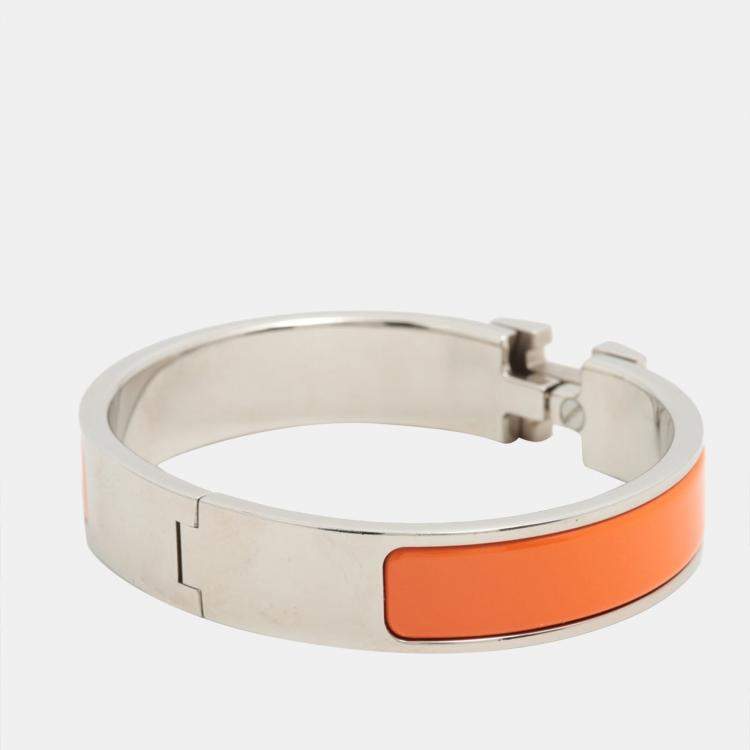 Hermes Clic Clac H Orange and Silver Hinged Bracelet - PM