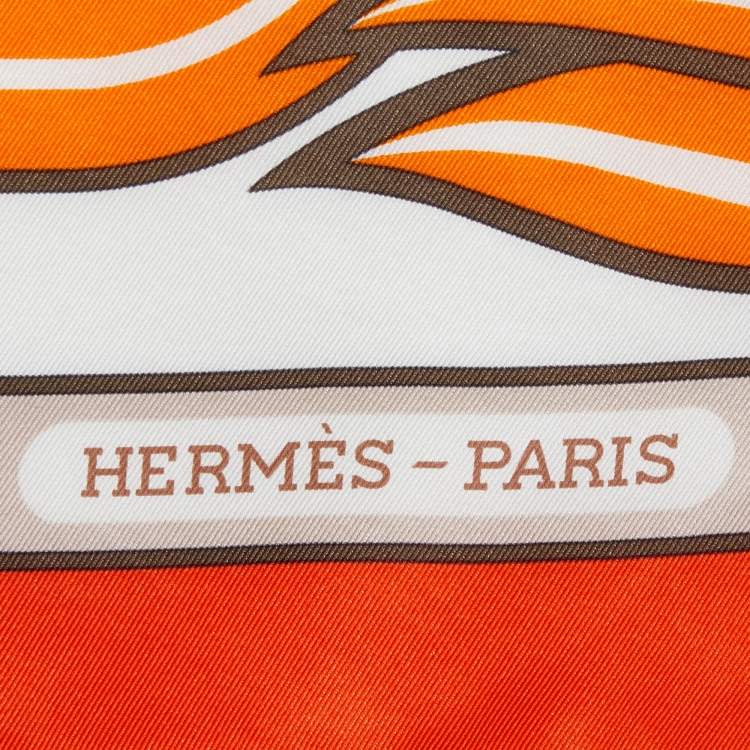 Pre Owned Hermès  Orange Quadrige Printed Silk Scarf
