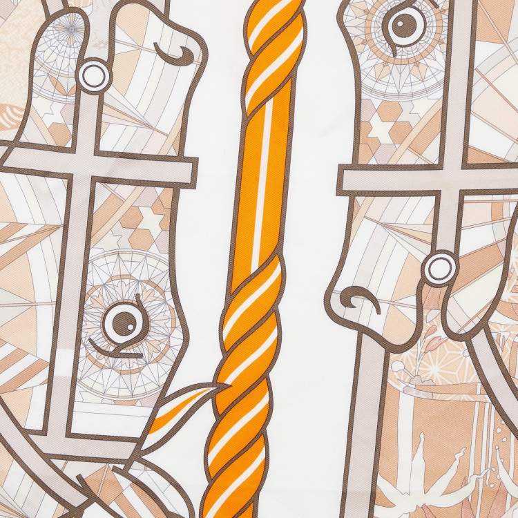 Pre Owned Hermès  Orange Quadrige Printed Silk Scarf